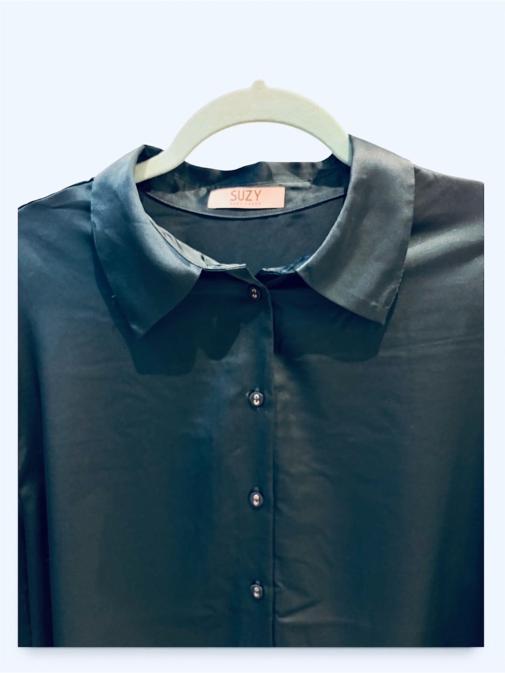 Suzy Shier Green Satin Button-Down Blouse XL